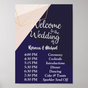 Pink white navy blue & gold geom Order of Events P Poster
