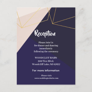 Pink white navy blue & gold geometric reception announcement postcard