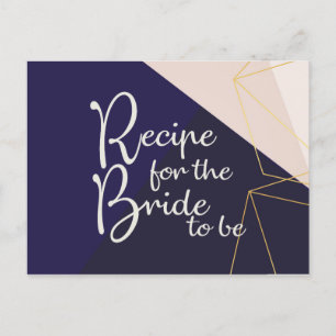 Pink white navy blue & gold geometric Recipe Postcard