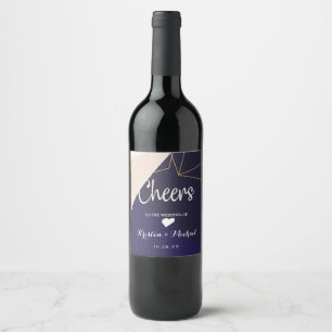Pink white navy blue & gold geometric wine label