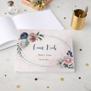 pink white navy flowers greenery wedding guest book