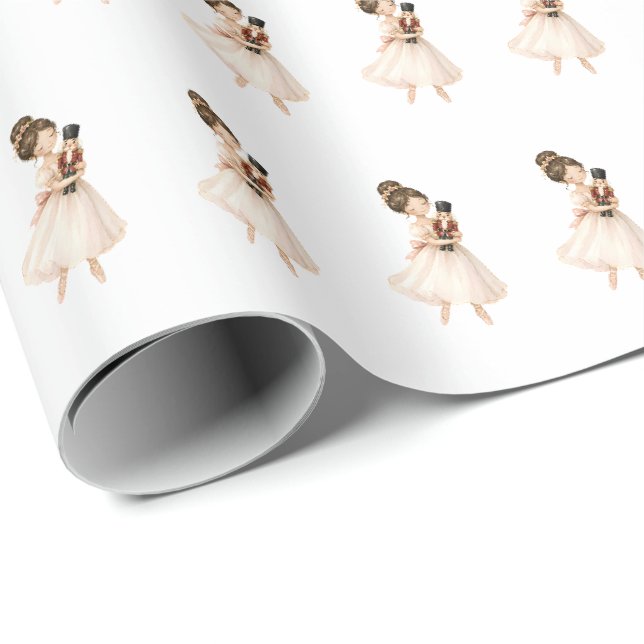 Pink white nutcracker ballerina Christmas Wrapping Paper (Roll Corner)