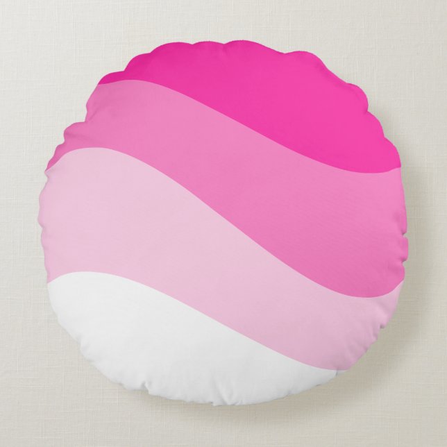 Pink White Ombre Wave pattern Round Cushion (Front)