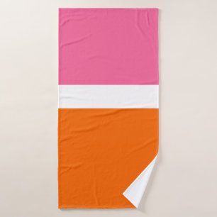 Pink White Orange Plain Colour Block Design  Bath Towel