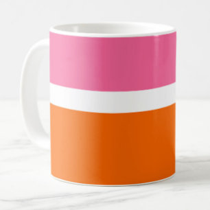 Pink White Orange Plain Colour Block Design Coffee Mug