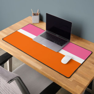 Pink White Orange Plain Colour Block Design Desk Mat