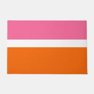 Pink White Orange Plain Colour Block Design Doormat