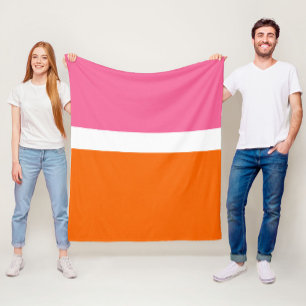 Pink White Orange Plain Colour Block Design Fleece Blanket