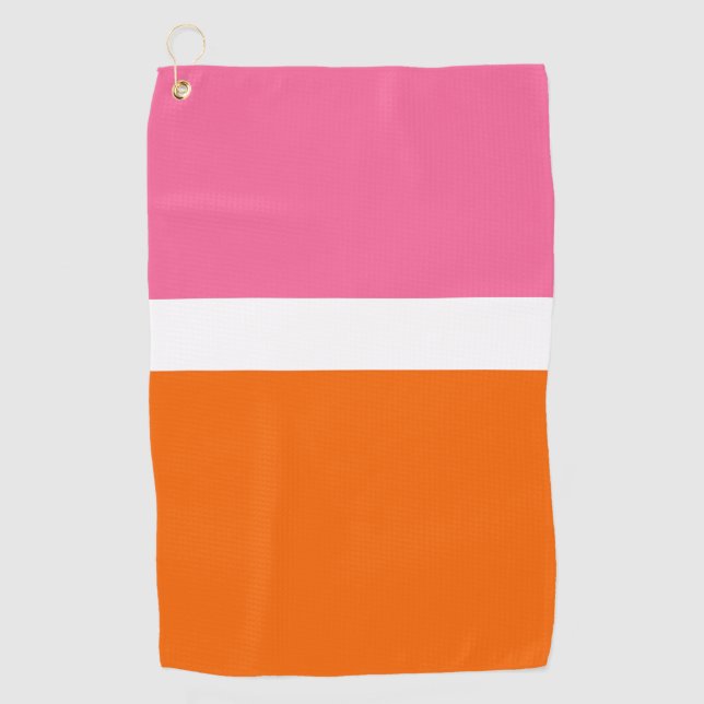 Pink White Orange Plain Colour Block Design  Golf Towel (Front)