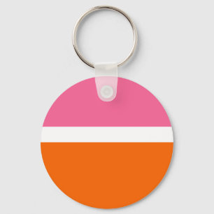 Pink White Orange Plain Colour Block Design Key Ring