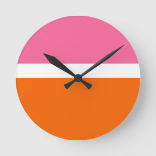 Pink White Orange Plain Colour Block Design Round Clock