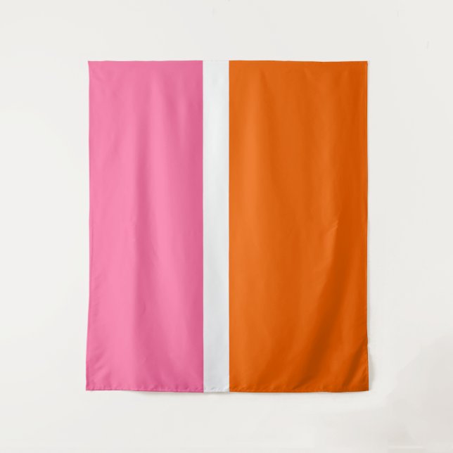 Pink White Orange Plain Colour Block Design  Tapestry (Front)