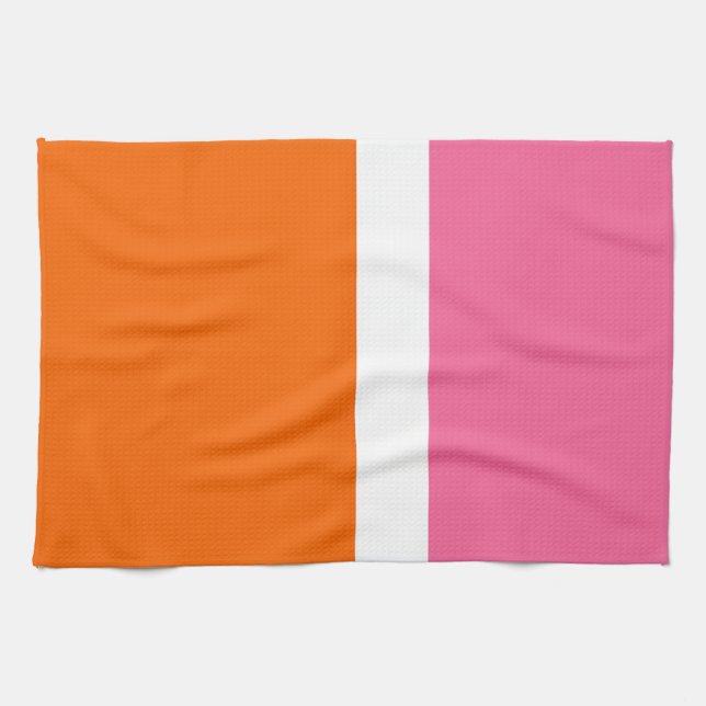 Pink White Orange Plain Colour Block Design  Tea Towel (Horizontal)