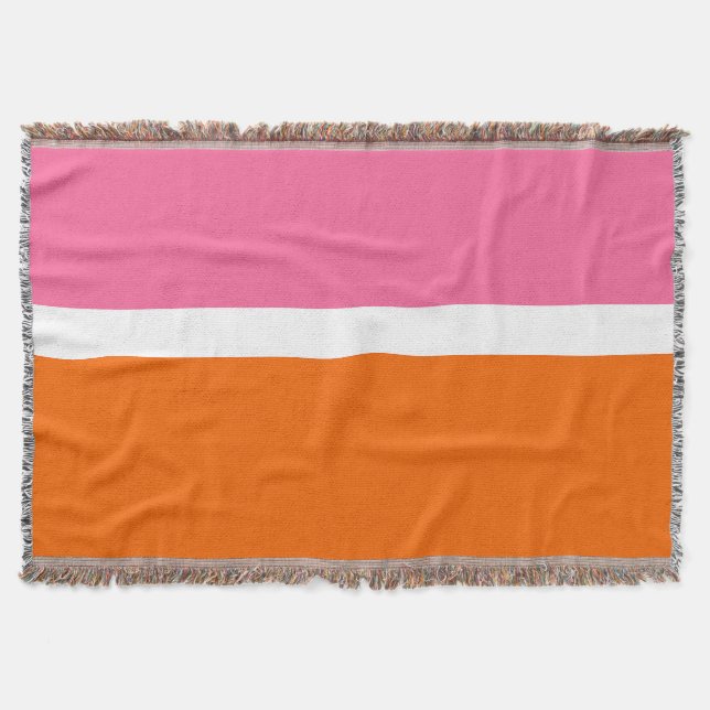 Pink White Orange Plain Colour Block Design  Throw Blanket (Front)