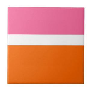 Pink White Orange Plain Colour Block Design Tile