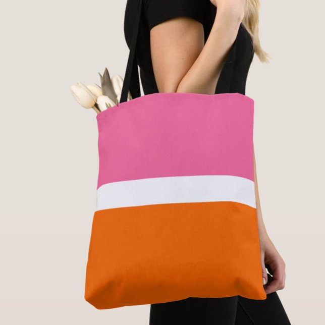 Pink White Orange Plain Colour Block Design  Tote Bag (Creator Uploaded)