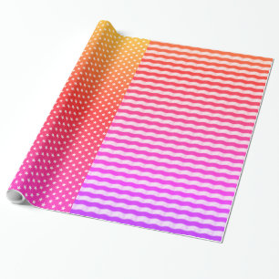 Pink White Orange Stars and Stripes Pattern Wrapping Paper