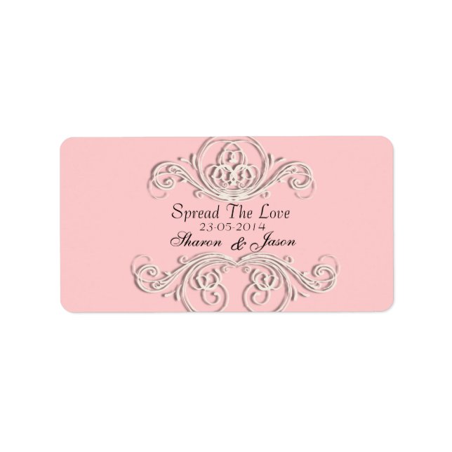 Pink White Ornate Wedding Favour Labels (Front)