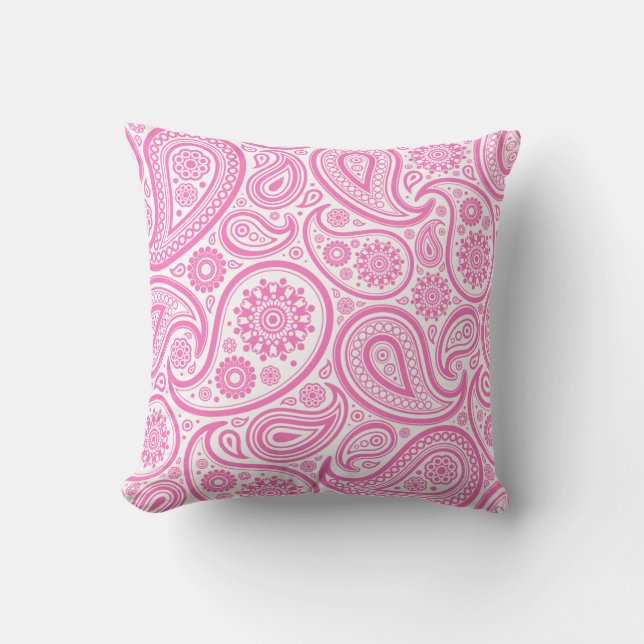 Pink White Paisley Floral Pillow (Front)