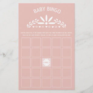 Pink, white Papel Picado Baby Shower Bingo game Flyer