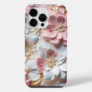 PINK & WHITE PAPER 3-D LOOK FLOWERS iPhone 14 PRO MAX CASE
