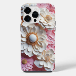 PINK & WHITE PAPER 3-D LOOK FLOWERS iPhone 14 PRO MAX CASE