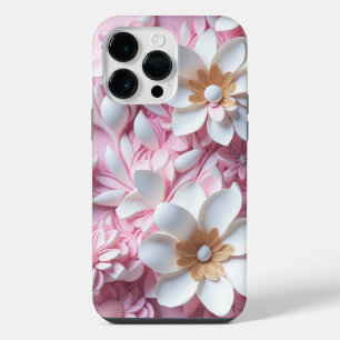 PINK & WHITE PAPER 3-D LOOK FLOWERS iPhone 14 PRO MAX CASE