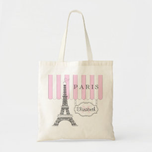 Pink   White Paris Eiffel Tower Monogram Name Tote