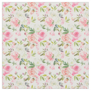 Pink White Peach Floral Roses Elegant Fabric