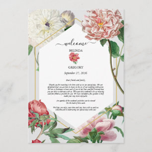 Pink White Peonies Flowers Wedding Itinerary  Programme