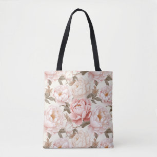 Pink & White Peony Blooms All-Over-Print Tote Bag