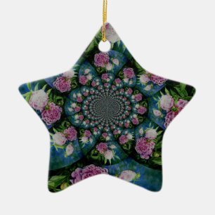 Pink white peony floral watercolor mandala ceramic tree decoration