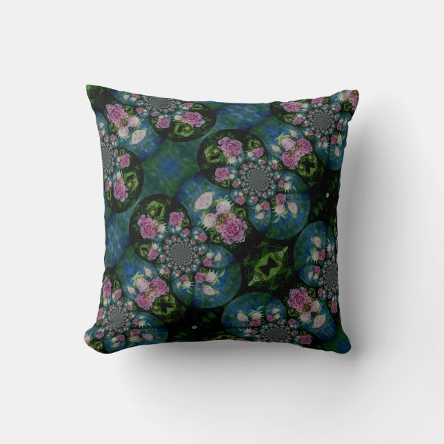 Pink white peony floral watercolor mandala cushion (Front)