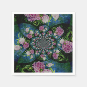 Pink white peony floral watercolor mandala napkin