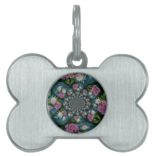 Pink white peony floral watercolor mandala pet ID tag
