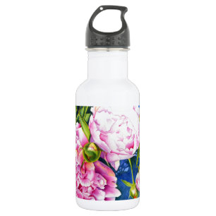 Pink white peony painting   romantic floral 532 ml water bottle