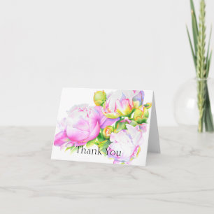 Pink white Peony watercolor painting  Thank You Card