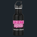 Pink White Pickleball Squad Group with Name 532 Ml Water Bottle<br><div class="desc">Ladies, do you have a pickleball group that you love to play a game with and hang out with after? Do you call yourself the “Pickleball Squad”? If so, then this is the perfect pickleball water bottle for you! With it’s fun pink and white lettering, personalised with your name, it’s...</div>