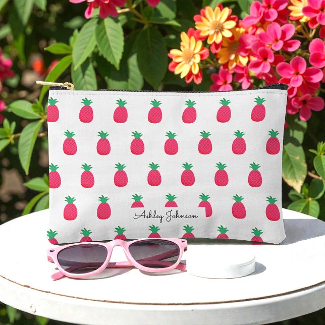 Pink White Pineapple Cute Pattern Accessory Pouch (Creator Uploaded)