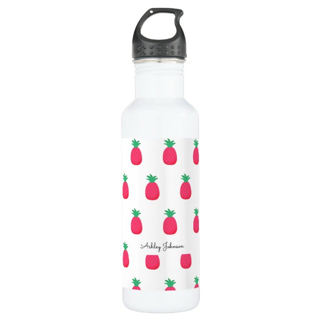 Pink White Pineapple Pattern Chic 710 Ml Water Bottle (Front)