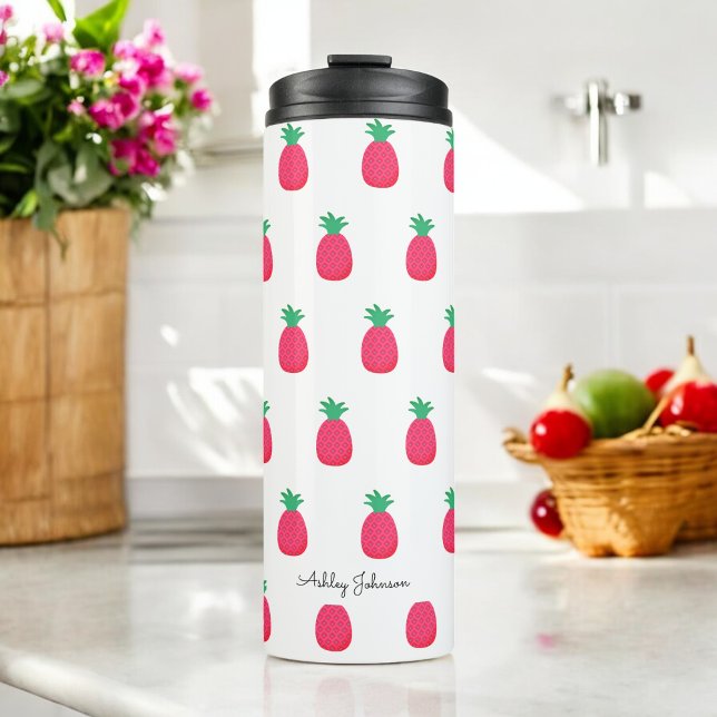 Pink White Pineapple Pattern Chic Thermal Tumbler (Creator Uploaded)