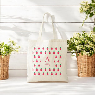 Pink White Pineapple Pattern Cute Tote Bag