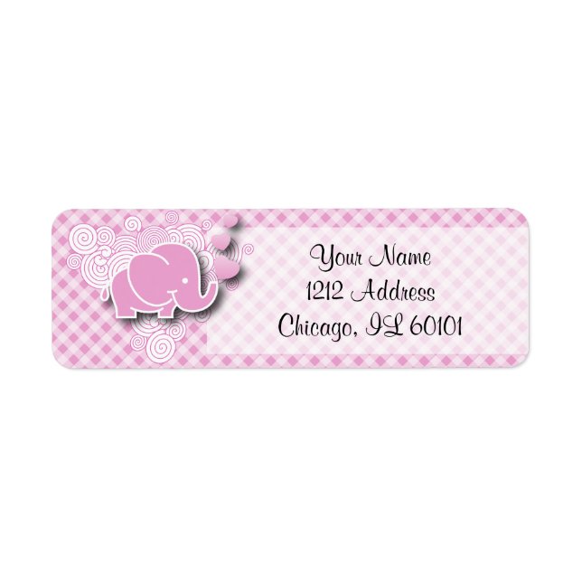 Pink & White Plaid Baby Elephant (Front)
