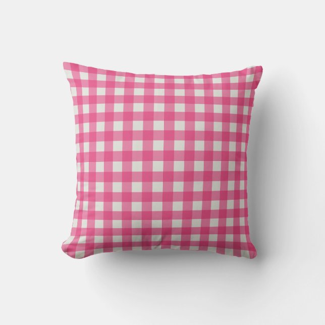 Pink white plaid chequered chequered gingham cushion (Front)