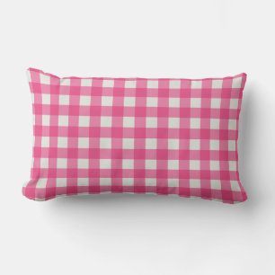 Pink white plaid chequered chequered gingham lumbar cushion