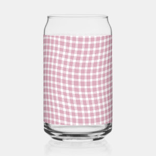 Pink White Plaid Chequered Seamless Pattern Can Glass