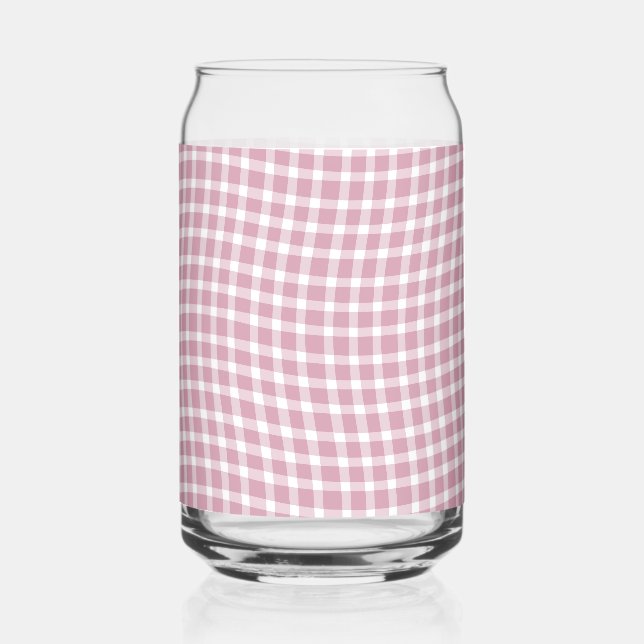 Pink White Plaid Chequered Seamless Pattern Can Glass (Front)