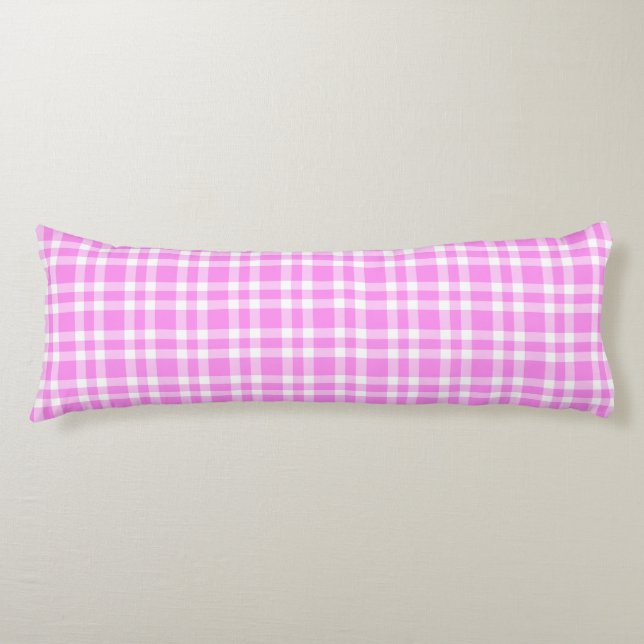 Pink White Plaid Pattern Body Cushion (Front)
