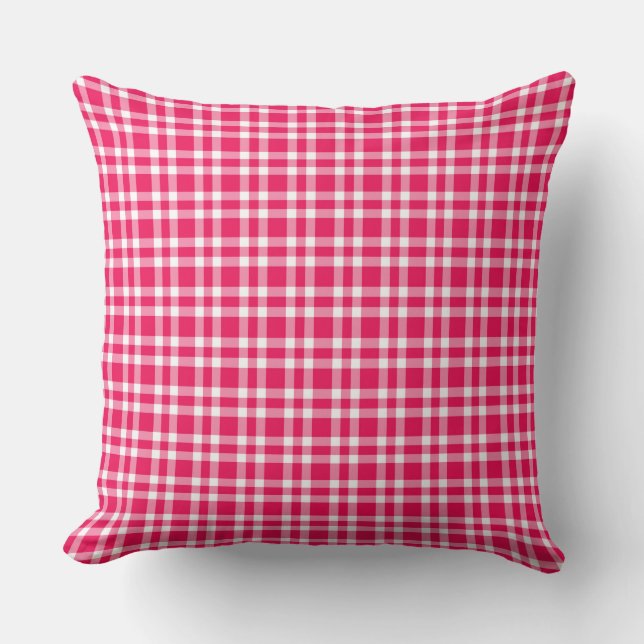 Pink White Plaid Pattern Cushion (Front)