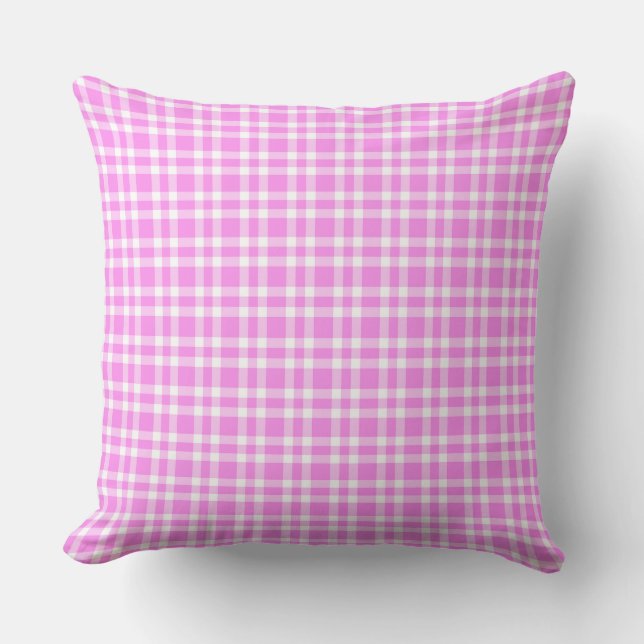 Pink White Plaid Pattern Cushion (Front)